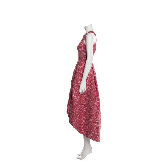 ML Monique Lhuillier Lace Pattern High Low Formal Dress Red white SZ SM Pockets - Picture 13 of 16